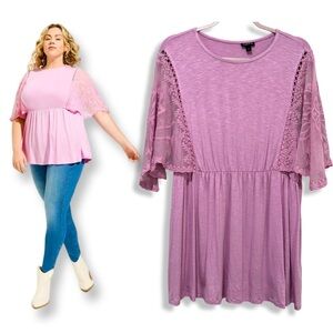 TORRID LACE DOLMAN SLEEVE BABYDOLL TUNIC TOP‎ KNIT CREW NECK PLUS STRETCH FLOWY